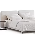 Minimalist Modern Bedroom Interior With White Bedding Upholstered Headboard And Wooden Nightstand