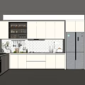 Modern Kitchen Interior With White Cabinets Black Refrigerator Tile Backsplash And Window 3d model