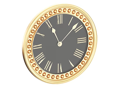 Vintage Golden Frame Clock with Circular Beads Gray Dial White Hands and Roman Numerals 3d model
