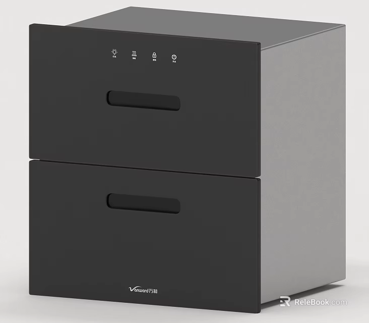 Stylish Black Double Drawer Household Electrical Appliance With Indicator Lights Design 3d model 