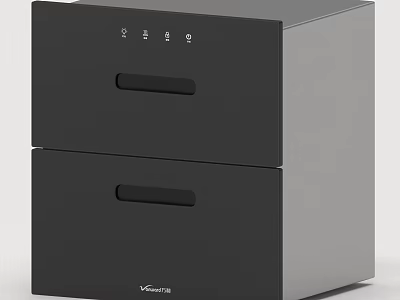 Stylish Black Double Drawer Household Electrical Appliance With Indicator Lights Design 3d model