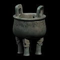 Ancient Chinese Bronze Ding Tripod With Three Legs And Two Handles