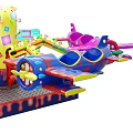 Colorful Spinning Plane Amusement Rides Featuring Multiple Seats And Vibrant Colors