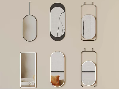 Modern Decorative Mirrors Various Shapes Frame Styles And Textures On Wall 3d model