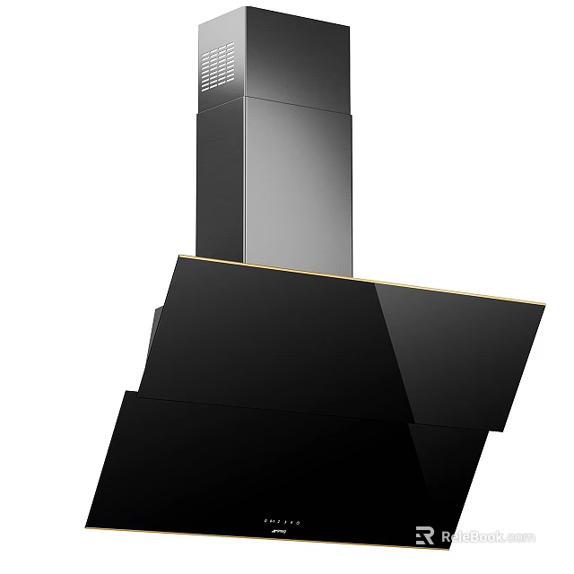 Modern Black Kitchen Appliance Range Hood with Geometric Shape and Golden Edge 3d model 