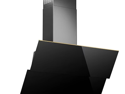Modern Black Kitchen Appliance Range Hood with Geometric Shape and Golden Edge 3d model