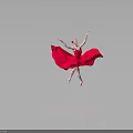 Ballerina Dancing In Red Dress With Flying Skirt Reflection On Gray Background Floor