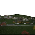 Boutique Hotel Buildings in Modern Style on Green Hillside with Grassland Trees and Scenic Views