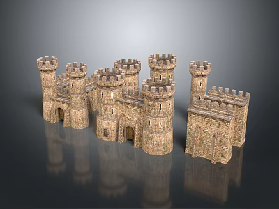 Ancient Medieval Castle Architecture With Stone Towers Arched Gates And Detailed Walls 3d model