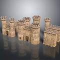 Ancient Medieval Castle Architecture With Stone Towers Arched Gates And Detailed Walls