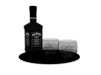 Jack Daniel's Whiskey Bottle With Two Ice Filled Glasses On Black Tray 3d model