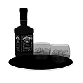 Jack Daniel's Whiskey Bottle With Two Ice Filled Glasses On Black Tray