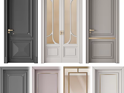 Modern Hinged Doors Design With Gray White Gold Accents And Glass Panels 3d model