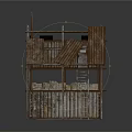 Rustic Container Building Structure With Sloped Wooden Roof And Metal Ladder