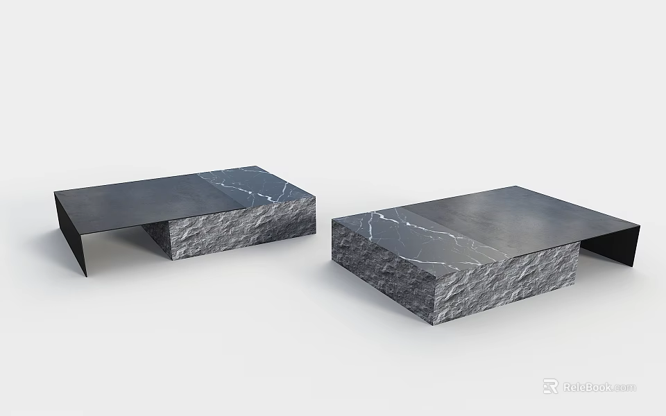 Modern Coffee Table Design With Marble Top And Stone Base Structure 3d model 