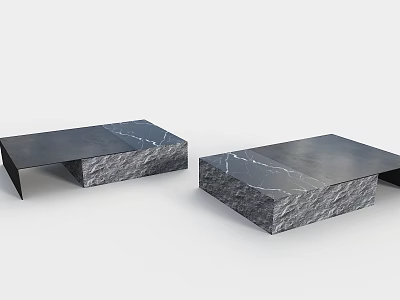 Modern Coffee Table Design With Marble Top And Stone Base Structure 3d model