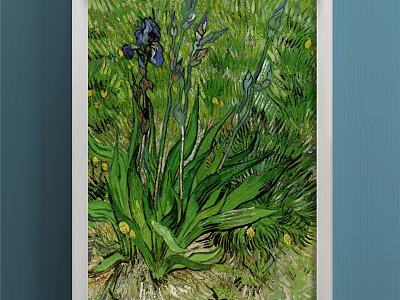 Decorative Plant Painting With Purple Irises Green Leaves And Grass Background 3d model
