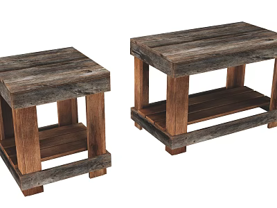 Rustic Wooden Stools Set of Two With Durable Plank Design 3d model
