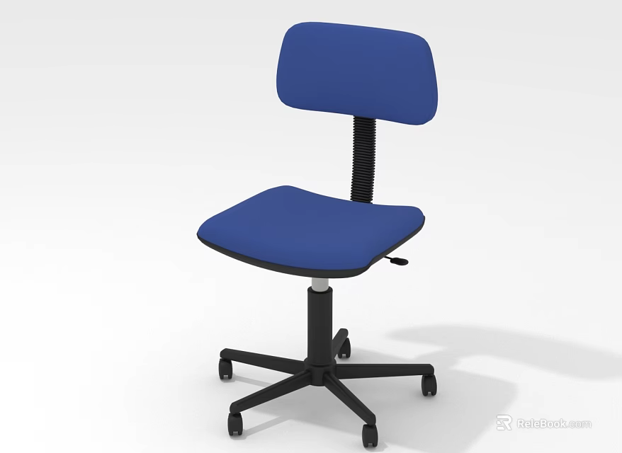 Blue Office Chair With Blue Backrest And Seat Cushion Black Swivel Base Wheels 3d model 