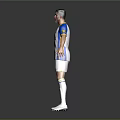 Male Football Player Wearing Blue White Striped Jersey With AMEX Standing Arms Outstretched Gray Background