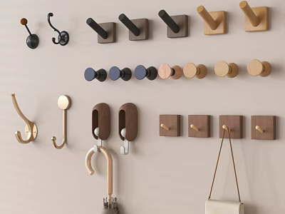 Various Styles Wall Mounted Hooks in Different Colors for Home Organization 3d model