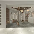 Modern Mall Store Interior With Pendant Lights Decorative Screens And Display Shelves