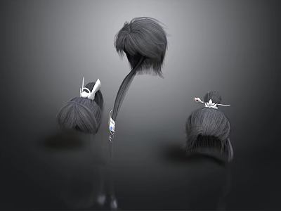 Stylish Grey Hair Clips With White Bow Accents For Daily Wear 3d model