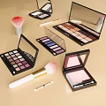 Vibrant Makeup Collection Featuring Eyeshadow Palettes Blush And Soft Brushes