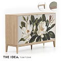 Wooden Dresser with Decorative Magnolia Flower Pattern and Drawer Door Design for Living Room