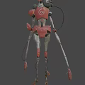 Red Robot Game Movie Character With Metallic Structure Glowing Details And Slender Limbs