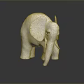 White Elephant Sculpture with Blue Eyes Standing on Black Smooth Surface and Reflection