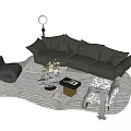 Modern Sofa and Coffee Table Set Dark Green with Gray Accent Chair Light Colored Rug
