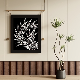 Mid-ancient style decorative painting potted plants 3d model