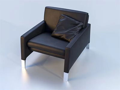 Modern Black Leather Single Sofa With A Pillow And Silver Metal Legs 3d model
