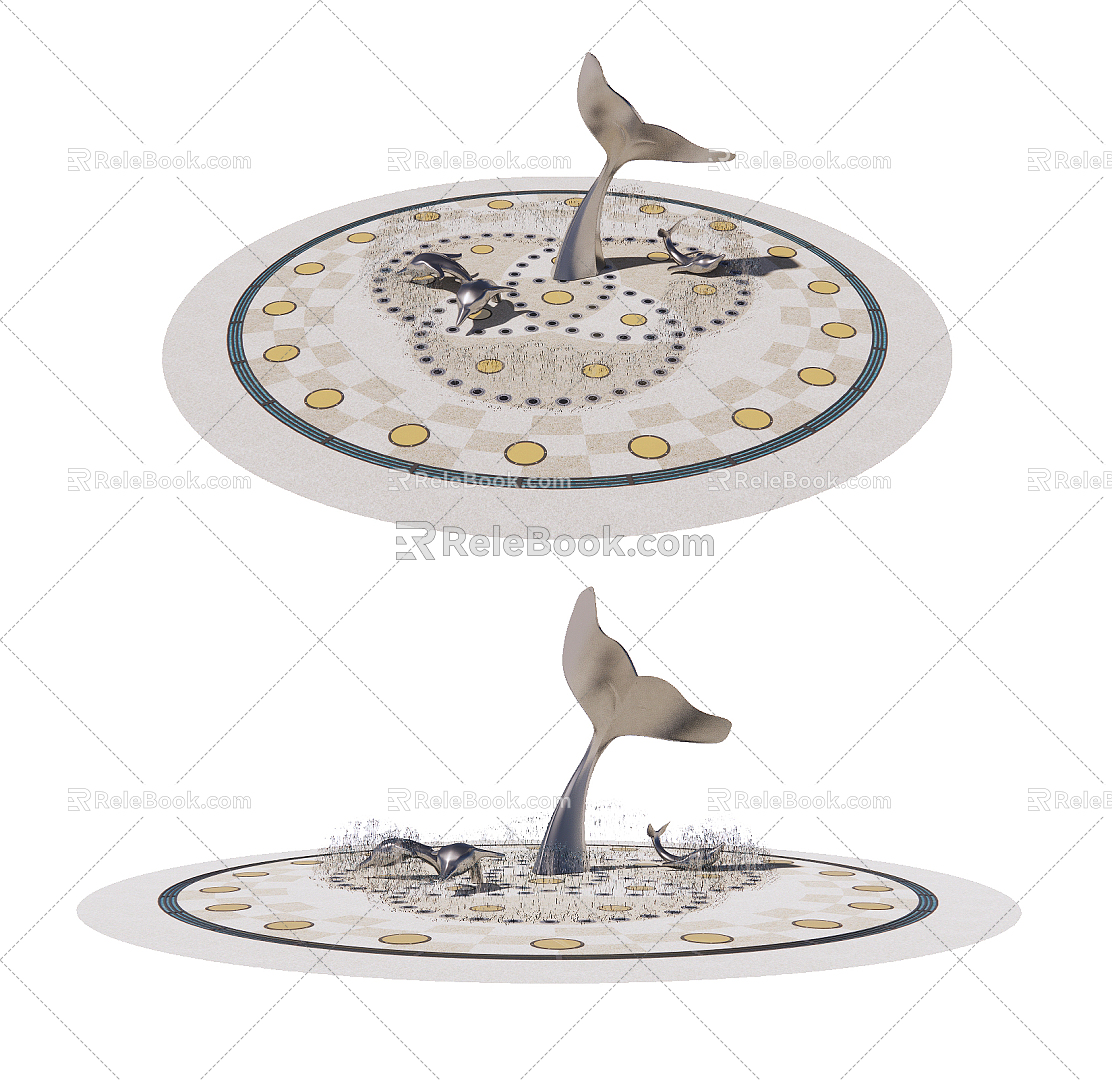 Modern fountain dolphin waterscape sculpture sketch 3d model