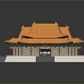 Chinese Ancient Architecture With Yellow Tiled Roof Red Pillars And Symmetrical Structure