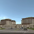 Modern Nursing Home Exterior With Multistory Buildings Greenery Parking And Elderly Residents