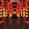Traditional Chinese Decorative Structure With Red Frames Cloud Patterns And Yellow Lanterns 3d model