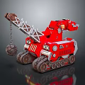 Red Tracked Engineering Vehicle With Crane Arm And Spherical Weight 3d model