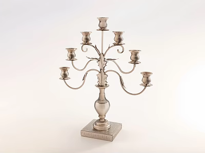Ornate Silver Candelabra With Multiple Decorative Branches And Square Base 3d model