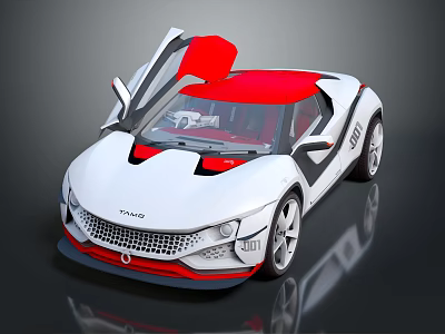 Stylish White And Red Sports Car With Open Gullwing Doors TYCO Front Design 3d model