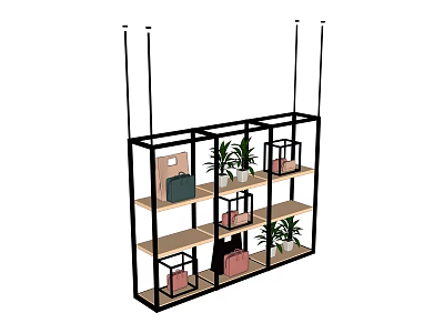 Modern Display Shelving Unit With Multi Tiered Shelves Potted Plants And Handbags 3d model
