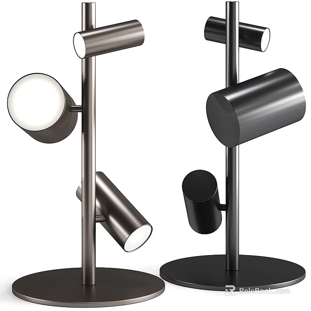 Modern Table Lamp With Metal Cylindrical Shades Adjustable Head And Stable Round Base 3d model 