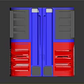 Character And Alien Creature With Blue Red Cubes Vent White Label On Black Reflective Surface