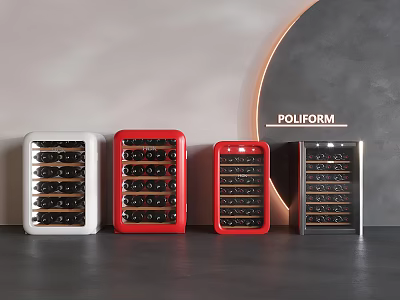 Modern POLIFORM Wine Coolers Design Featuring White Red Silver Multi Layered Racks 3d model
