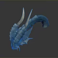 Detailed Blue Dragon Head with Horned Features and Scaled Mythical Texture 3d model