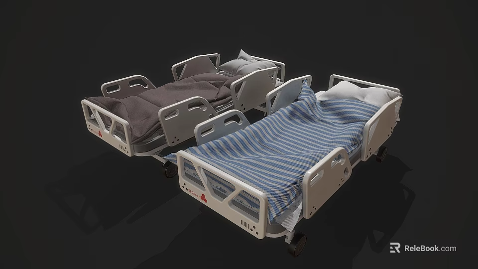 High Quality Mobile Medical Beds With Adjustable Side Rails And Washable Mattress Covers 3d model 