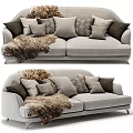 Cozy Gray Sofa Set With Mixed Brown Pillows And Furry Throw Blanket