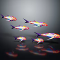 Vibrant Colorful Geometric Fish Gracefully Swimming in Dark Background With Shiny Reflections