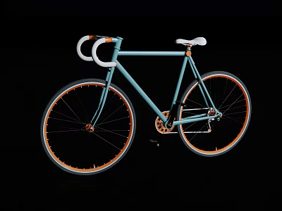 Light Blue Bicycle with Sleek Frame Orange Rims Curved Handlebars and White Seat 3d model